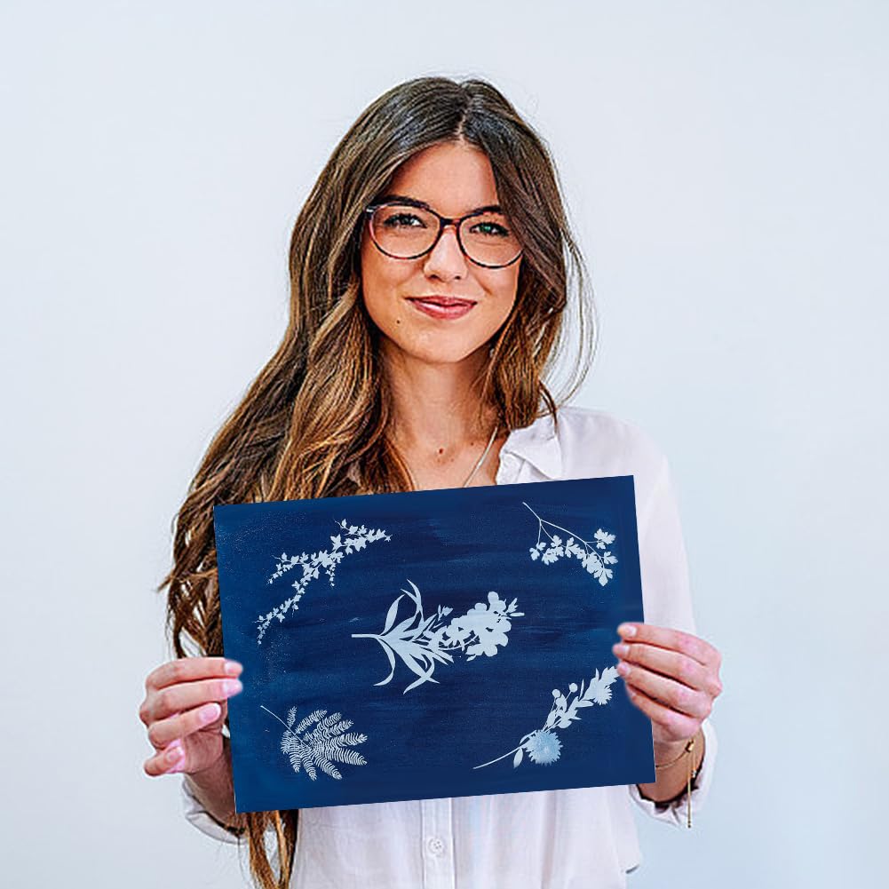 WEBEEDY 45 Pcs Cyanotype Kit Include 10 Sheets A5 Cyanotype Paper,10 Pcs Bookmark,25 Pcs Blank Labels for Adults Beginners,Sun Print Paper Kit Nature Drawing Printing for Leaves and Flower Press - Image 4