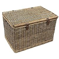 JVL Handmade Buff Wicker Hampers with Faux Leather Straps, Extra Large, Brown