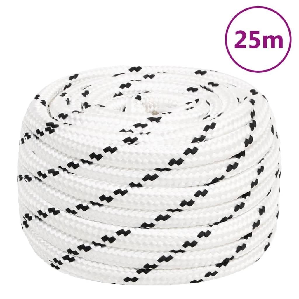Cuerda trenzada para barco de 16 mm x 25 m, de poliéster, para uso marítimo e industrial, color blanco