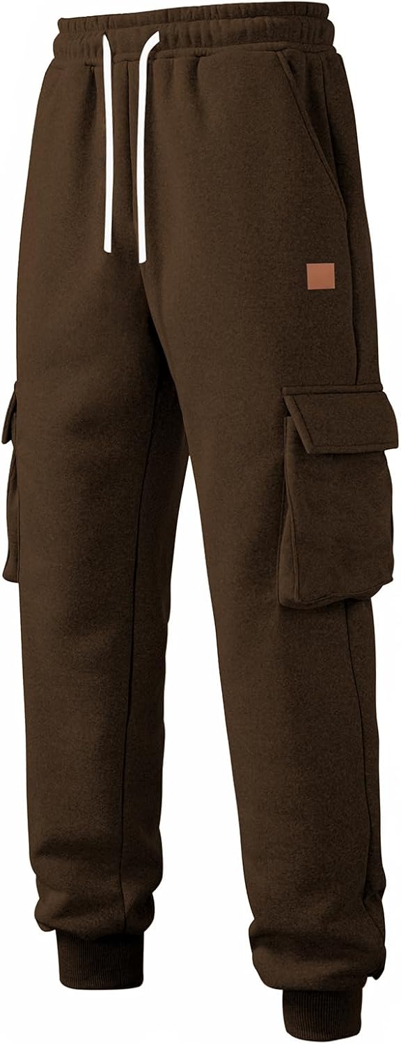 A WATERWANG Men's Fleece Cargo Sweatpants Casual Cotton Tapered Drawstring Athletic Workout Joggers Sweat Pants with Pockets - Image 4