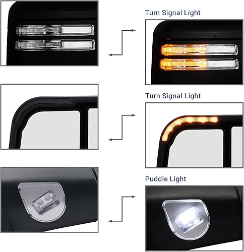 Miniatura 3 de Espejo de remolque de repuesto con camioneta Dodge Ram 1500 2500 3500 2009-2018 con vidrio ajustable de potencia ajustable, luz de señal de giro