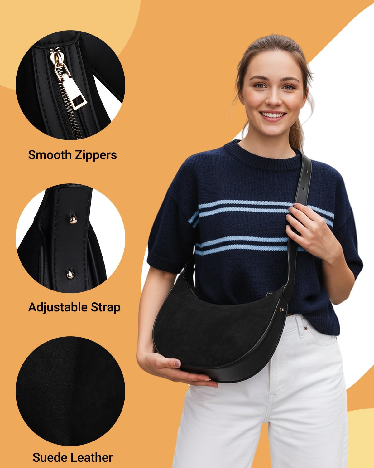 Herald Suede Crossbody Bag for Women, Vintage Hobo Handbag Crescent Shoulder Purses with Adjustable Strap Winter Fall - Image 6