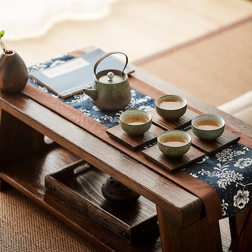 Coffee Table 2-Tier W/Storage Shelf Retro Japanese Tea Table Zen