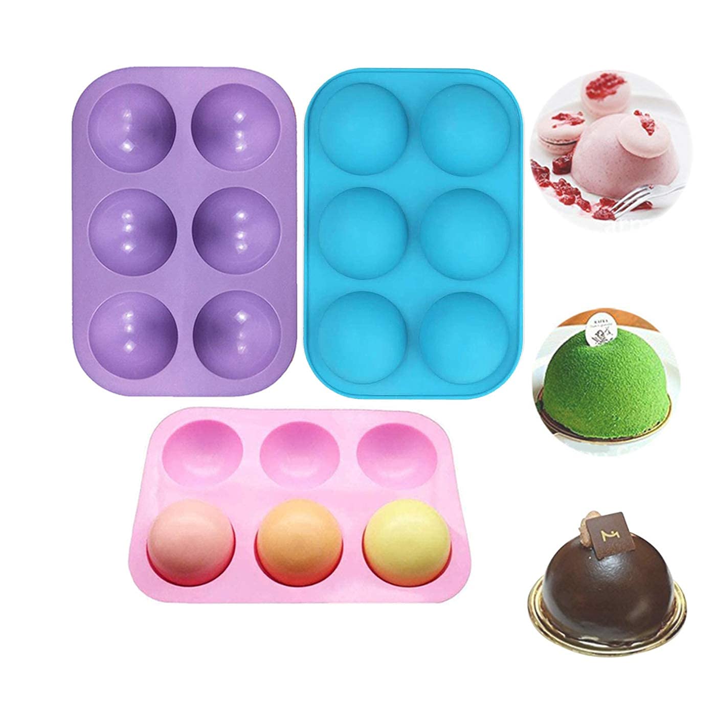 Schokoladenform aus Silikon, 5,1 cm, für heiße Schokoladenbomben, Halbkugel-Silikonform, 6 Mulden, Halbkugelform, Silikon-Backform für Kakao, Kuchen, Gelee, 3 Stück
