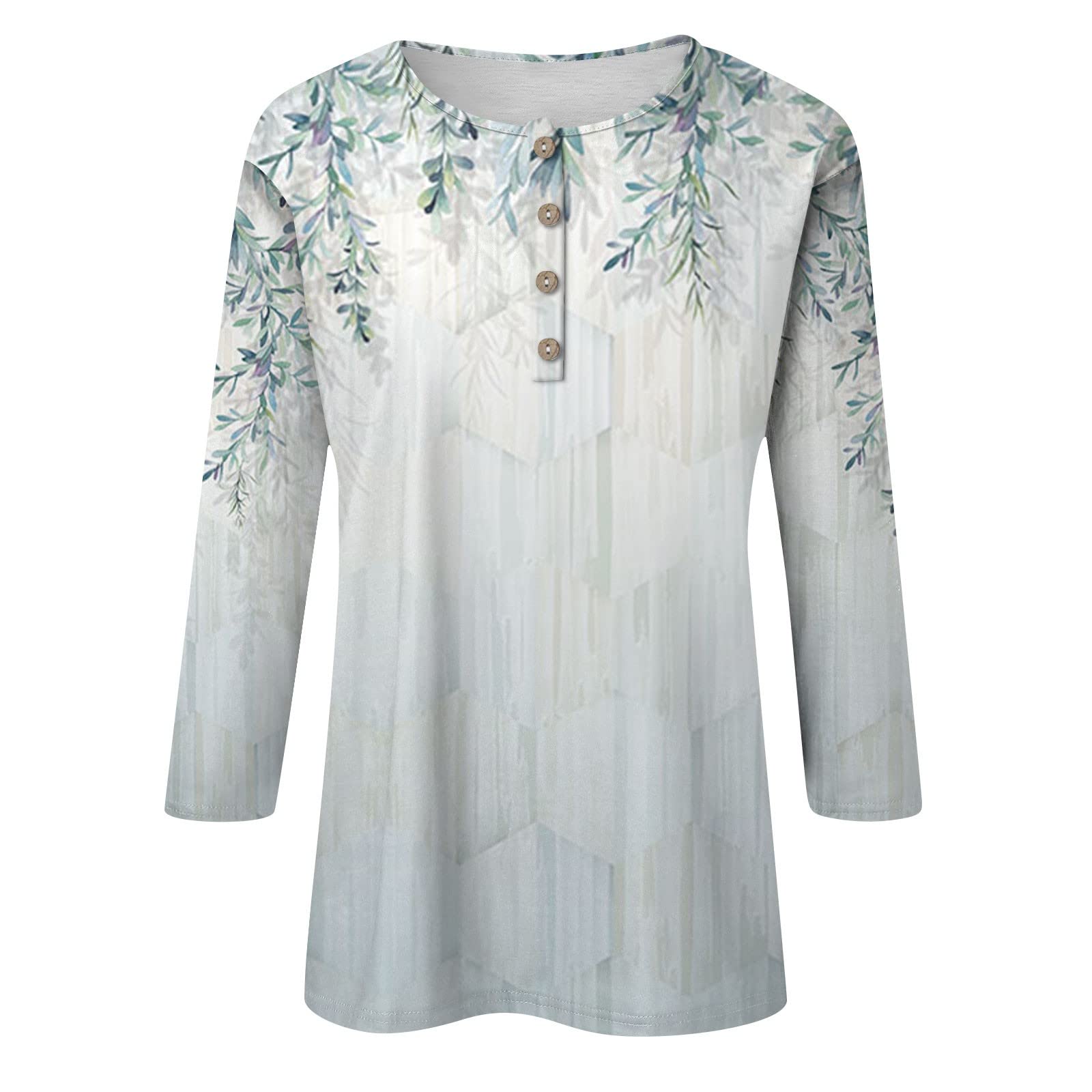 Herbst Sweatshirt für Frauen 2024 3/4 Ärmel Top lässig Floral gedruckt V Hals Shirt Mode Größe Pullover Bluse
