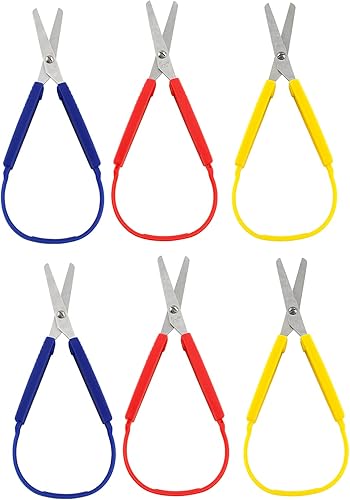 Miniatura 1 de Rierdge 3 paquetes de tijeras de bucle de 7.68 pulgadas, tijeras de agarre para niños, asas de apertura autoadaptativas, tijeras de agarre para