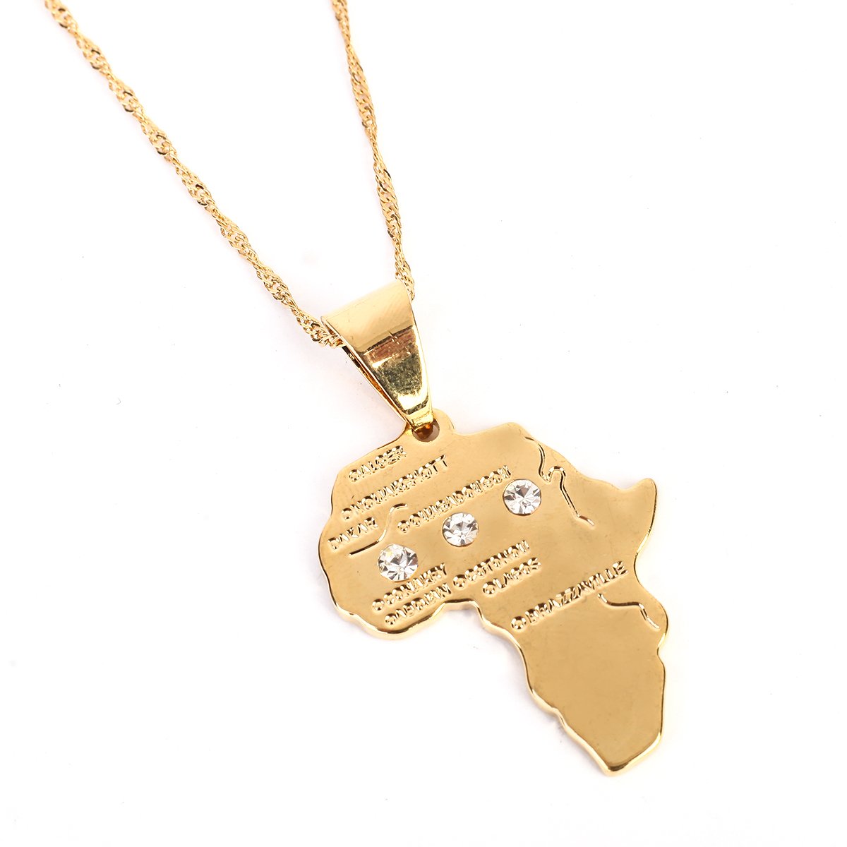 Big Size Crystal Africa Map Pendant Necklace Women 24K Gold African Map Hiphop Item