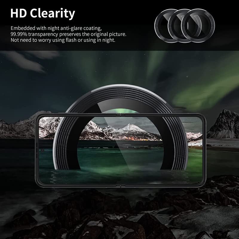 Image of Compatible For Samsung Galaxy Z Flip 4 5G Camera Lens Protector, Alloy Metallic Ring, Individual Anti Scratch Metal Tempered Glass Camera Cover, (Black) [2Pack],
