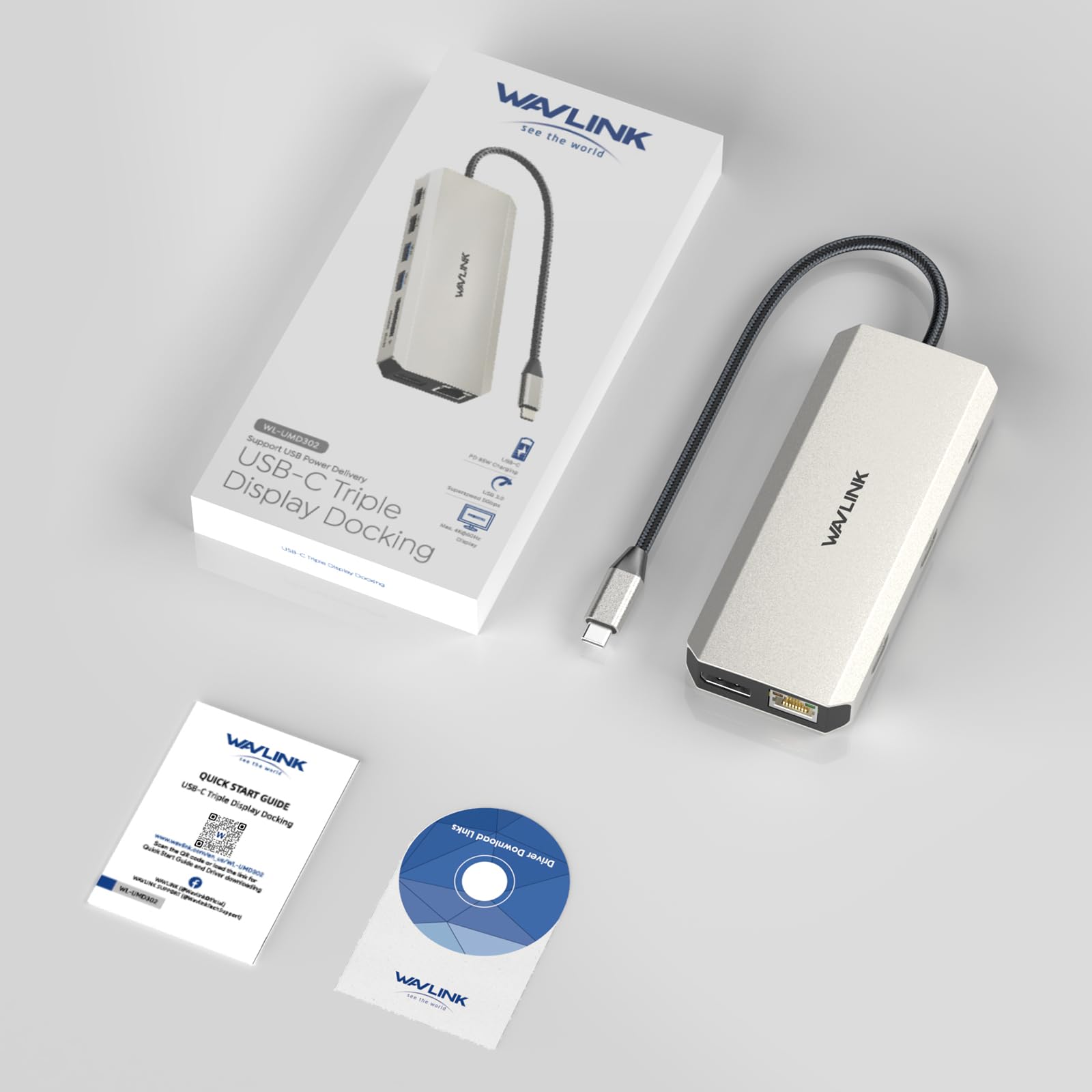 Stacja dokująca USB C do dwóch monitorów, WAVLINK stacja dokująca z dwoma HDMI, DP, 100 W PD, USB 3.0 i 2.0, RJ45, gniazda SD/TF, audio/mikrofon, kompatybilna tylko z komputerami z systemem Windows