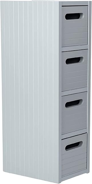 spot on dealz® Bathroom Storage Cabinet 4 Drawer Unit Wooden Cupboard Bathroom Cabinets Free Standing Grey Drawers Furniture Units For Toilet Accessories