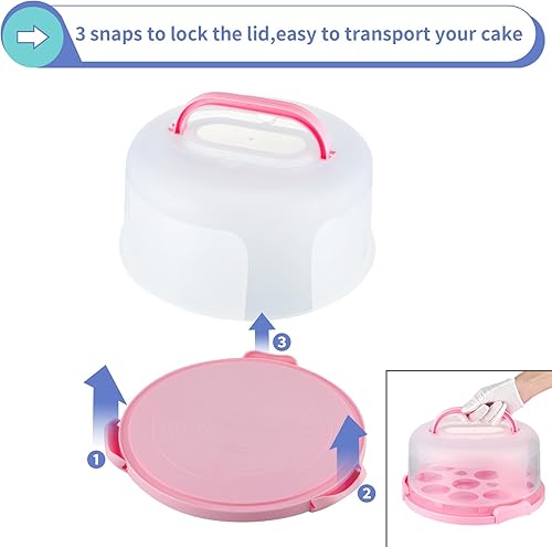 Miniatura 5 de MOLIGOU Porta pasteles con tapa y asa, contenedor de almacenamiento de pasteles, soporte para pastel para transporte