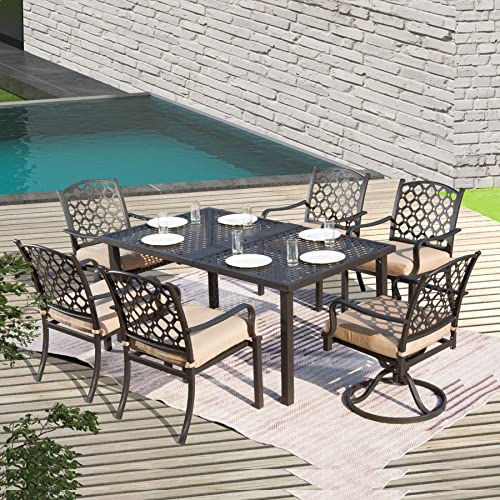 Domi Outdoor 7 Pcs Patio Dining Set, Metal Dining Table, Swivel And Dining Chairs Conversation Set With Removable Beige Cushions For Garden Lawn Yard #TOP19