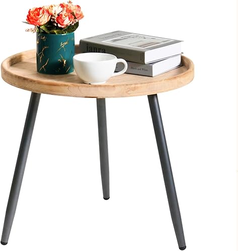 Miniatura 1 de LITA Mesa auxiliar redonda de escritorio de troncos, mesas de noche, mesa auxiliar redonda para interiores y exteriores, mesa de bandeja de madera