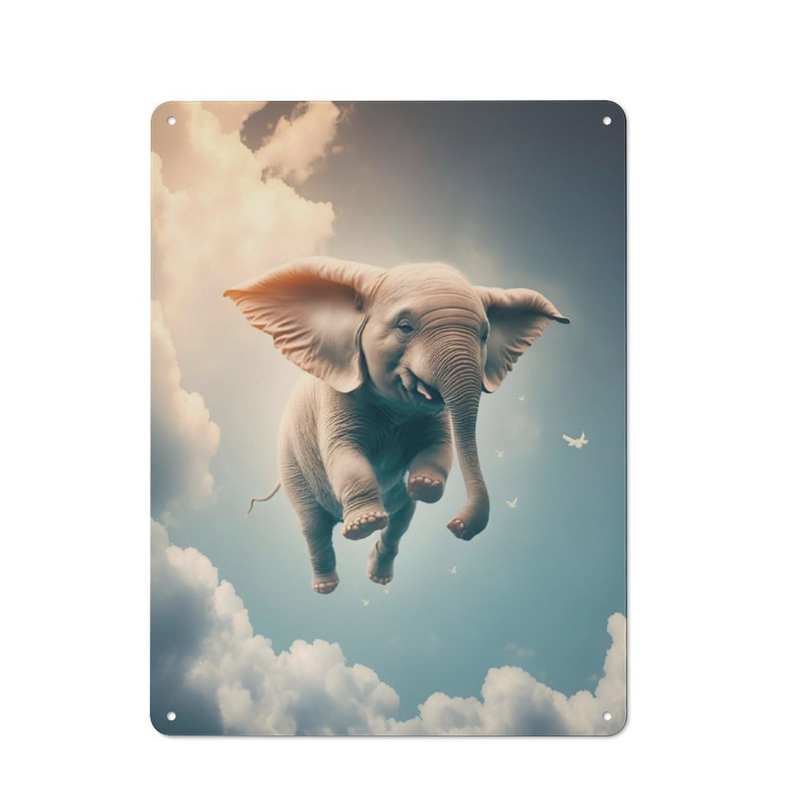 Junmoney Elephant Flying Animal Warehouse Style Metal Wall Decor 40X30cm, Tin Wall Sign For Modern Home, Workshop, Office Or Cafe