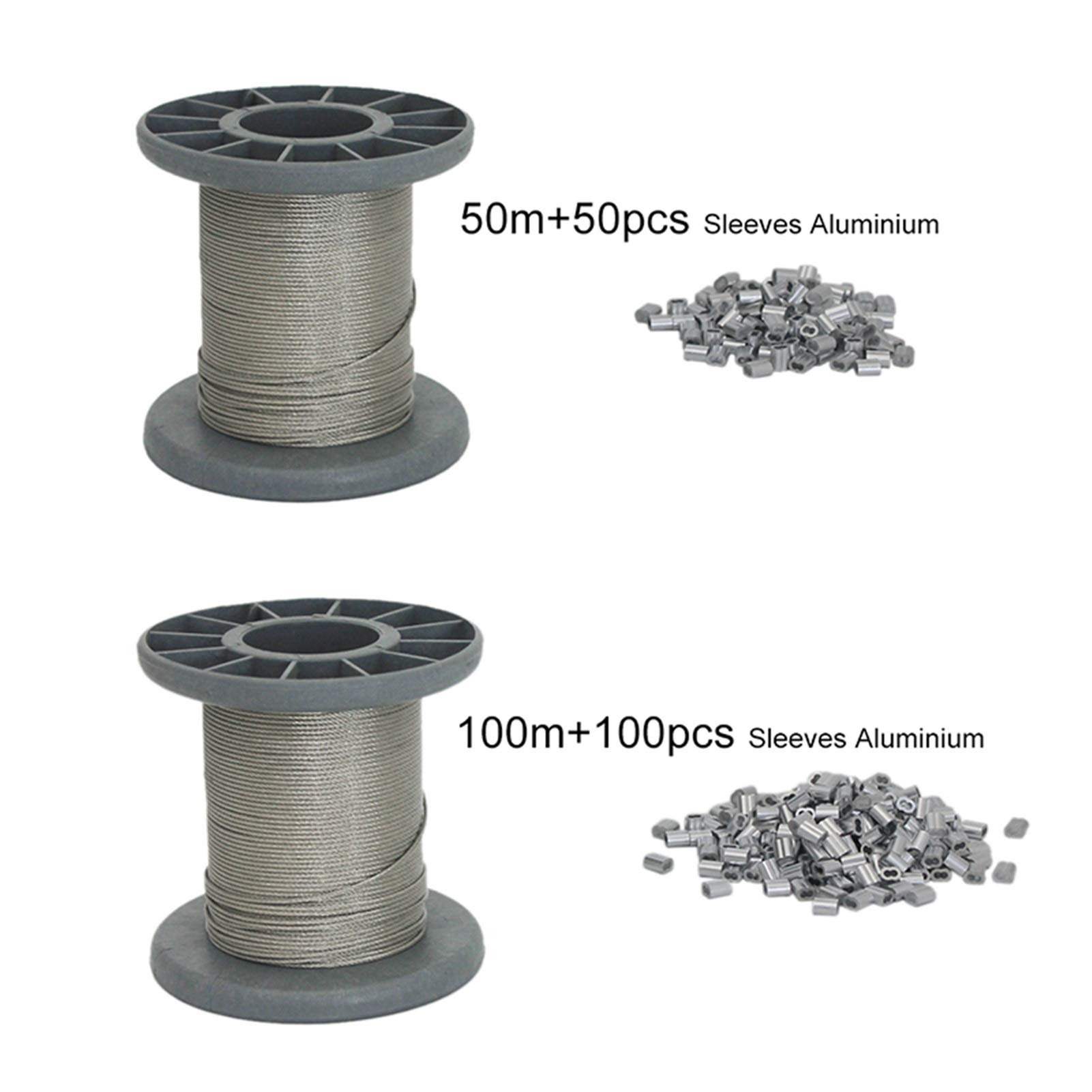 Drut ze stali nierdzewnej, Lina stalowa ze stali nierdzewnej 304 Wędkarstwo 0,5-1,5 mm 50/100 metrów 50/100 szt. Tuleje aluminiowe(0.5mm 50Metres)