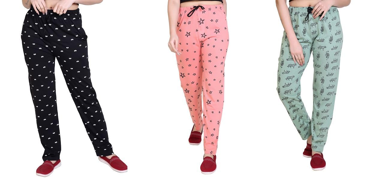 Women's Cotton Printed Pyjamas/Lower/Track Pant, Lounge Wear, Soft Cotton Night Wear Pajama Pant(Prints May Vary) - Combo Pack of 3 (3XL)-image-11