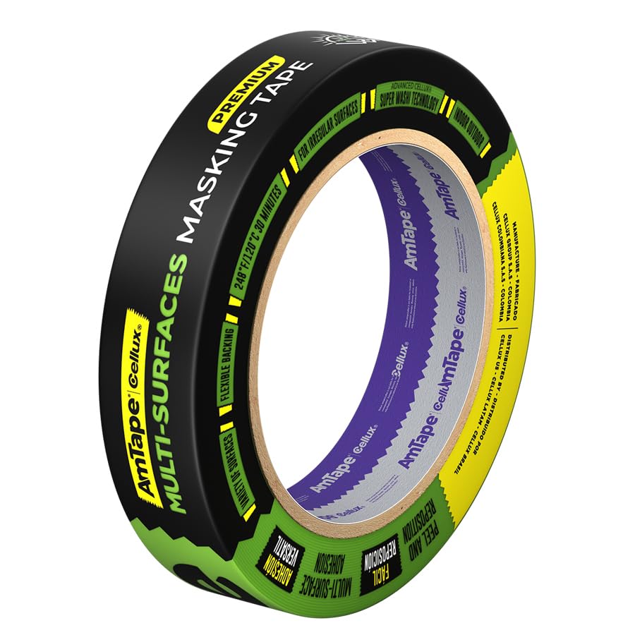 AmTape Premium Multi-Surfaces Masking Tape, Solvent-Resistant, 60-Day Outdoor Clean Removal, Super Washi Painter’s Tape for Wood, Metal, Glass, Walls, Trim, Baseboards, Green (1" - 3 Rolls)