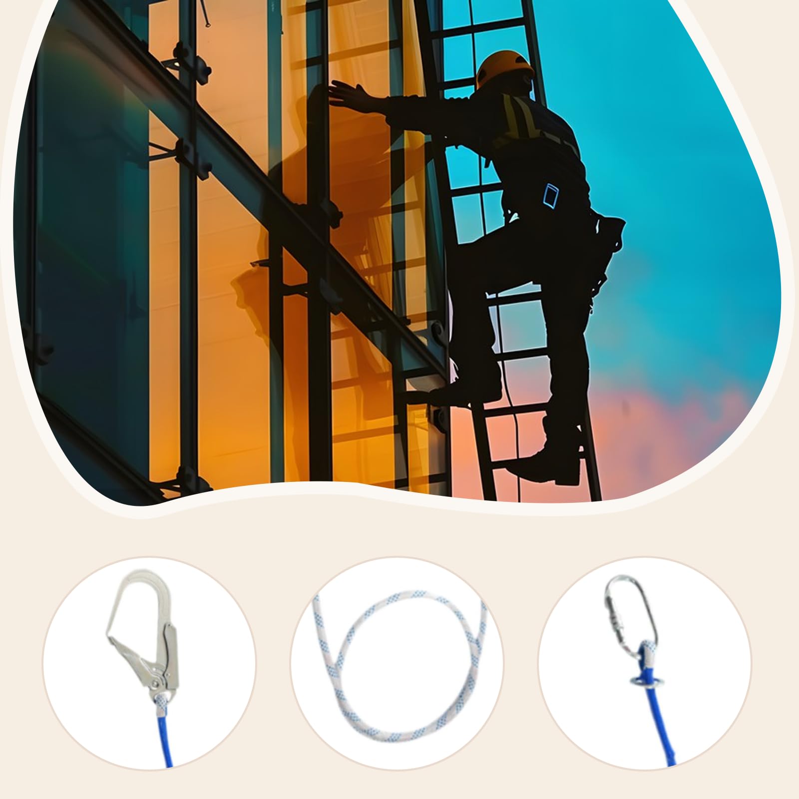Qianly Lanyard Harnais Sécurité Travail Crochet Corde Outils Escalade Protection Polyester Acier Convient pour Électricien Plein Air Construction Taille1.8m