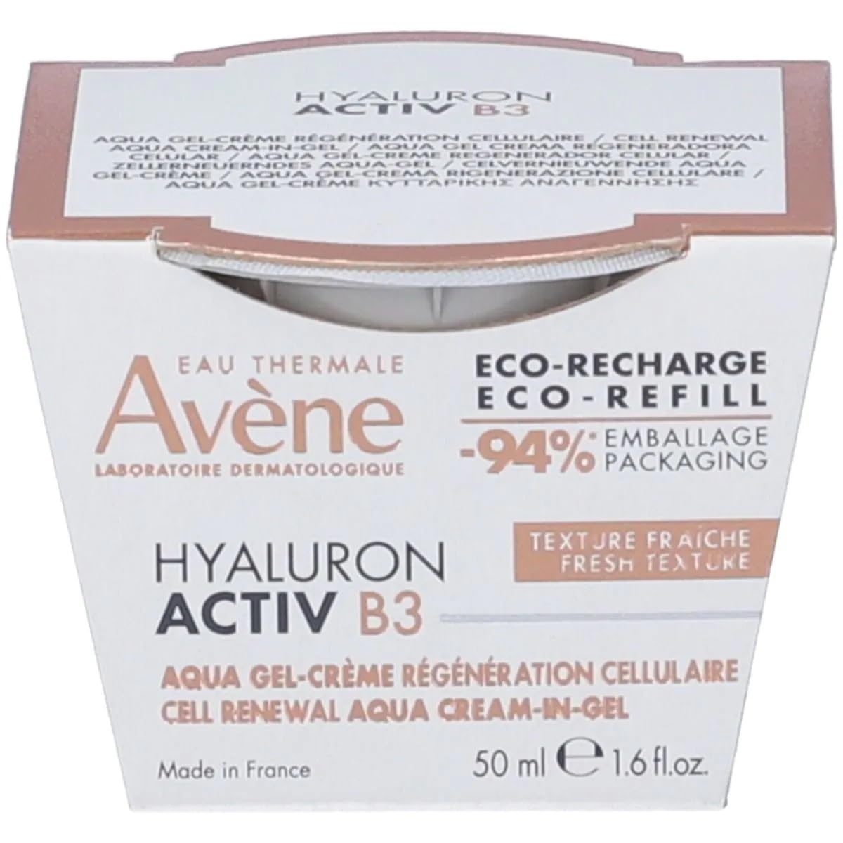 AVÈNE Hyaluron Activ B3 - Aqua Gel - Crema e maschera anti-rughe - Leviga, rassoda, rigenera, acido ialuronico e niacinamide - Pelle invecchiata e sensibile - Ricarica da 50 ml