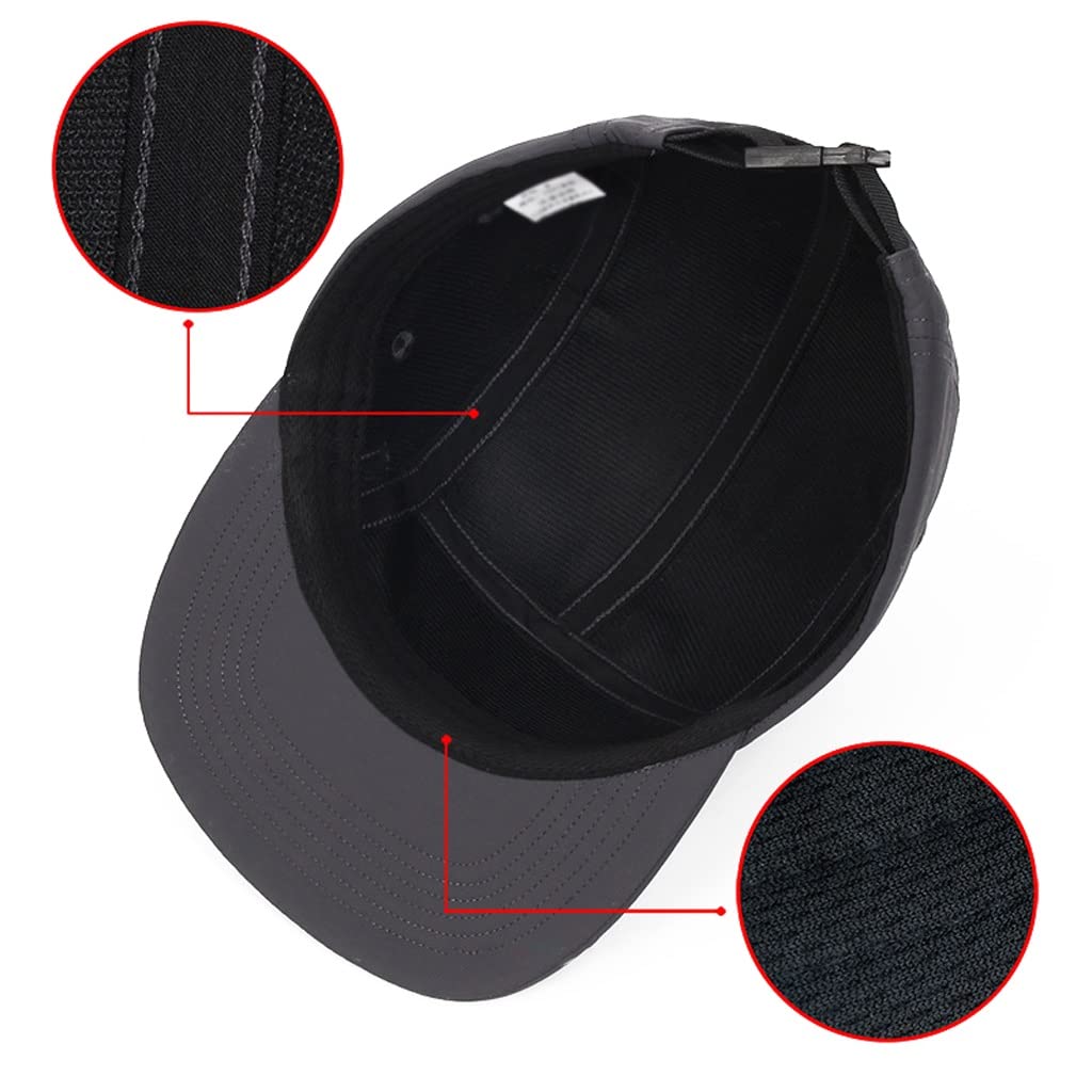 Berretto da Uomo 5 Pannello Unisex Colori Solidi Piatti Brim Nylon Quick Dry Baseball Gorros Women Outdoor Impermeabile Hip Hop Hat(C)