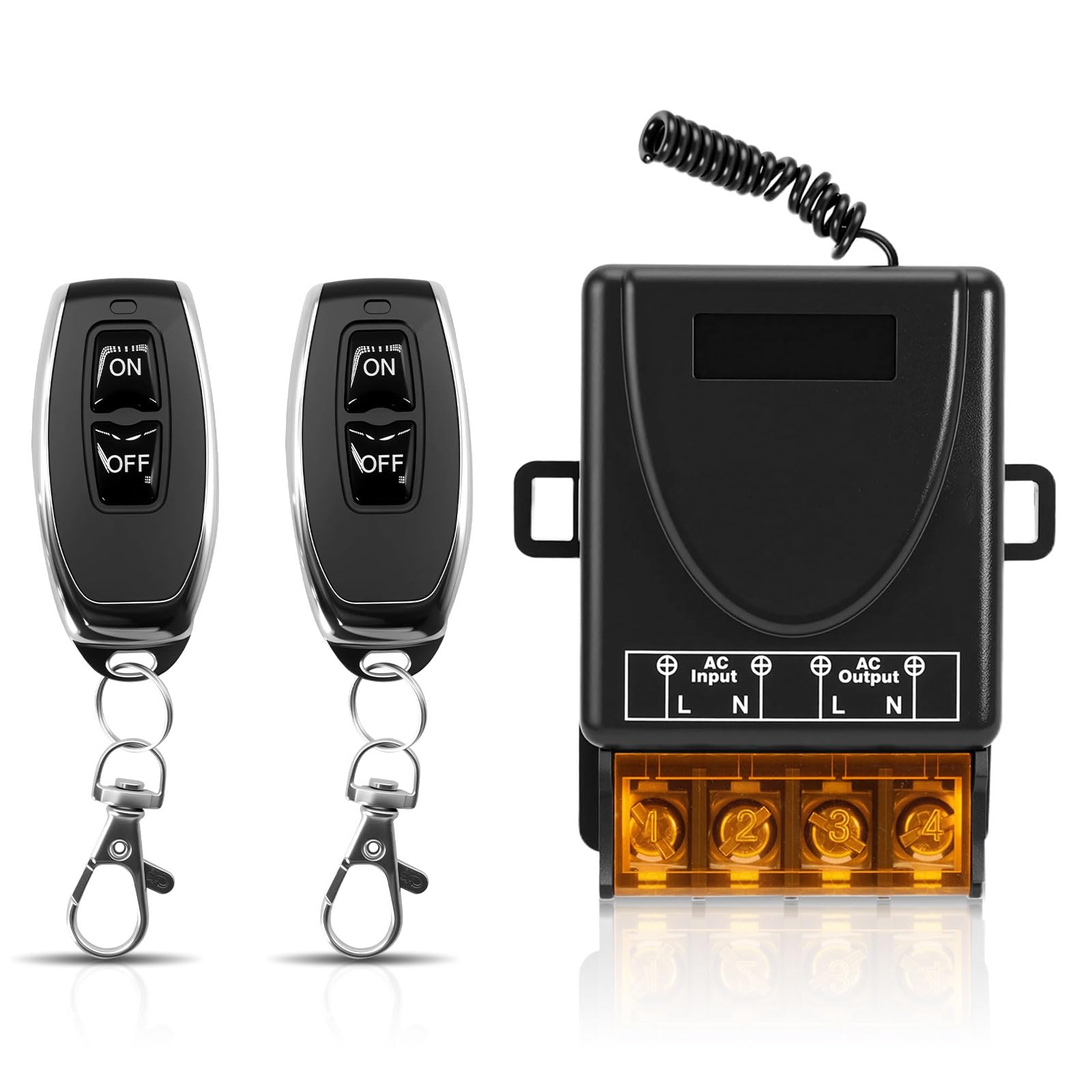 Interruttore telecomando radio AC 220 V 230 V 30 A relè ricevitore con 2 trasmettitori, controllo radio RF per luce, pompa dell'acqua, elettrodomestici, irrigazione agricola e dispositivi elettrici
