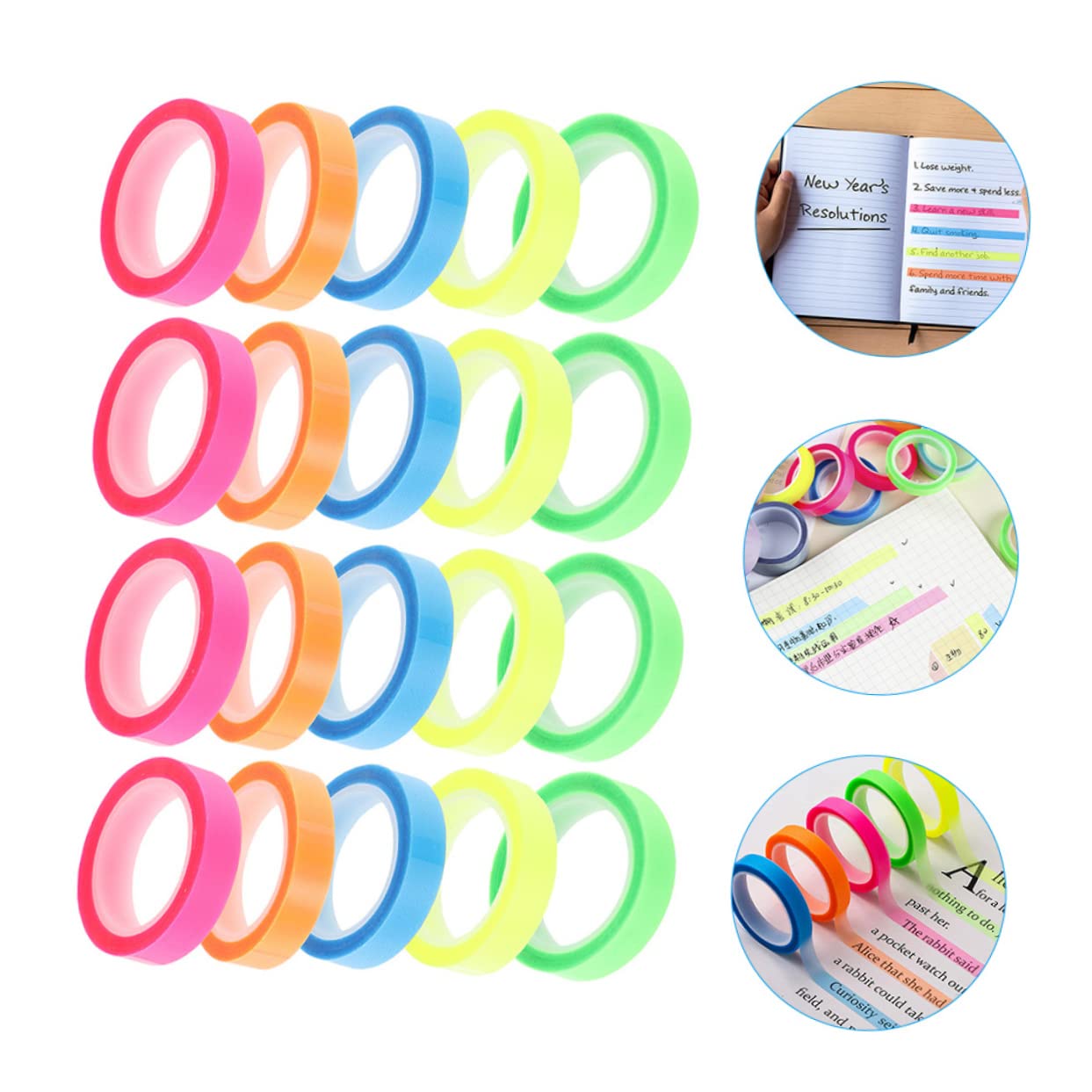 4 Sets Kostengünstiges Neon-klebeband Fluoreszierende Highlight-lesebänder Buchanhänger Für Jungen Und Mädchen Sichere Verwendung 20 Rollen * 4