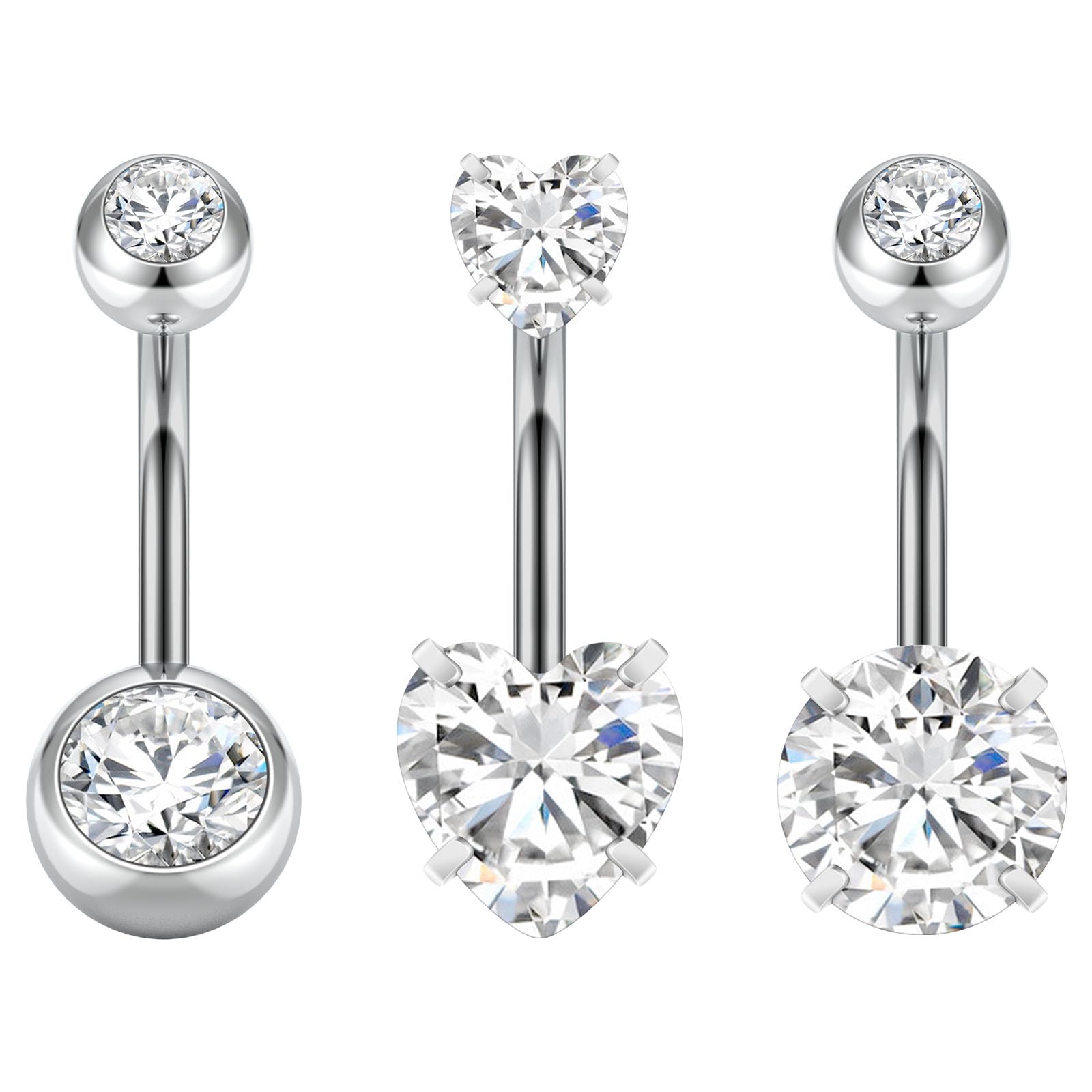 Aucuu 3/4/5/12/20PCS Piercing Ombligo, 14G de Acero Inoxidable, Forma de Barra Curvada y Circonita CZ Cúbica Perla Ombligo Joyería para Mujeres Hombres — view 11