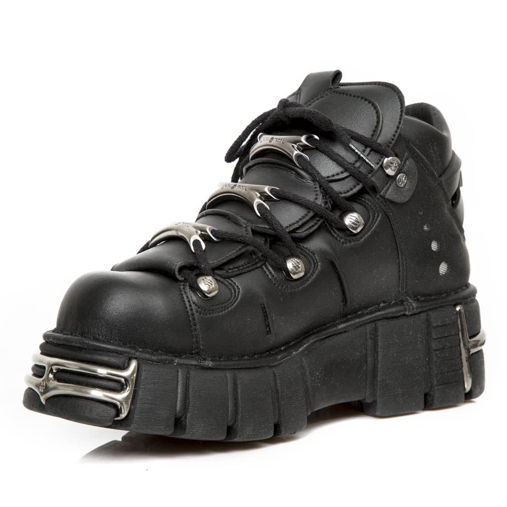 M-106-VS1 Bottes punk rock unisexe en cuir végétal noir métallisé