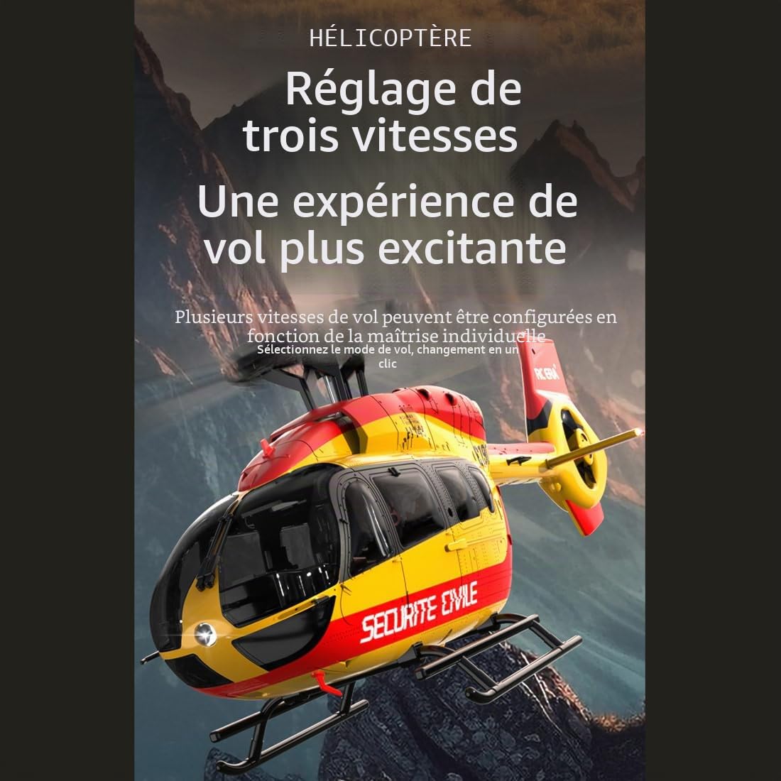 YUTT C190 H145 Hélicoptère RC 1/30 Échelle 2,4G 6CH Gyroscopique Rotor Unique RTF Rouge Jaune