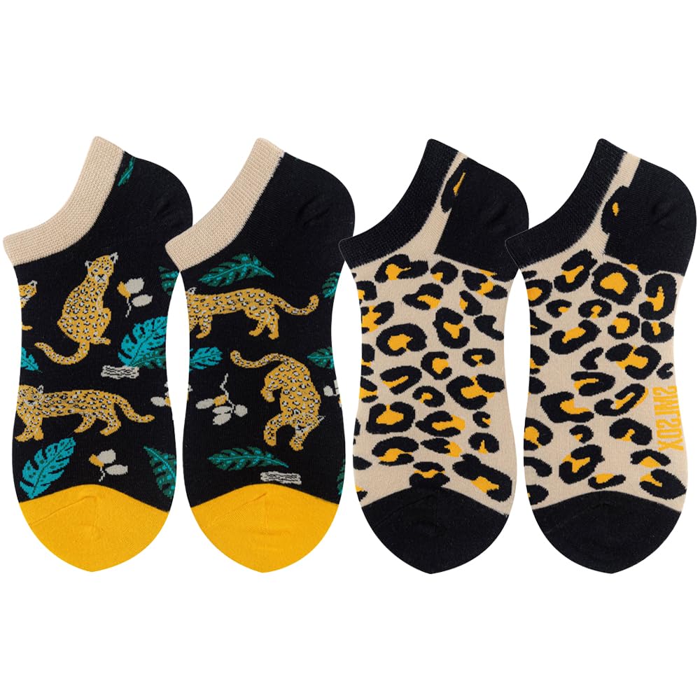 2 Pairs Funny Cartoon Animal Print Cotton Ankle Socks for Women Teens