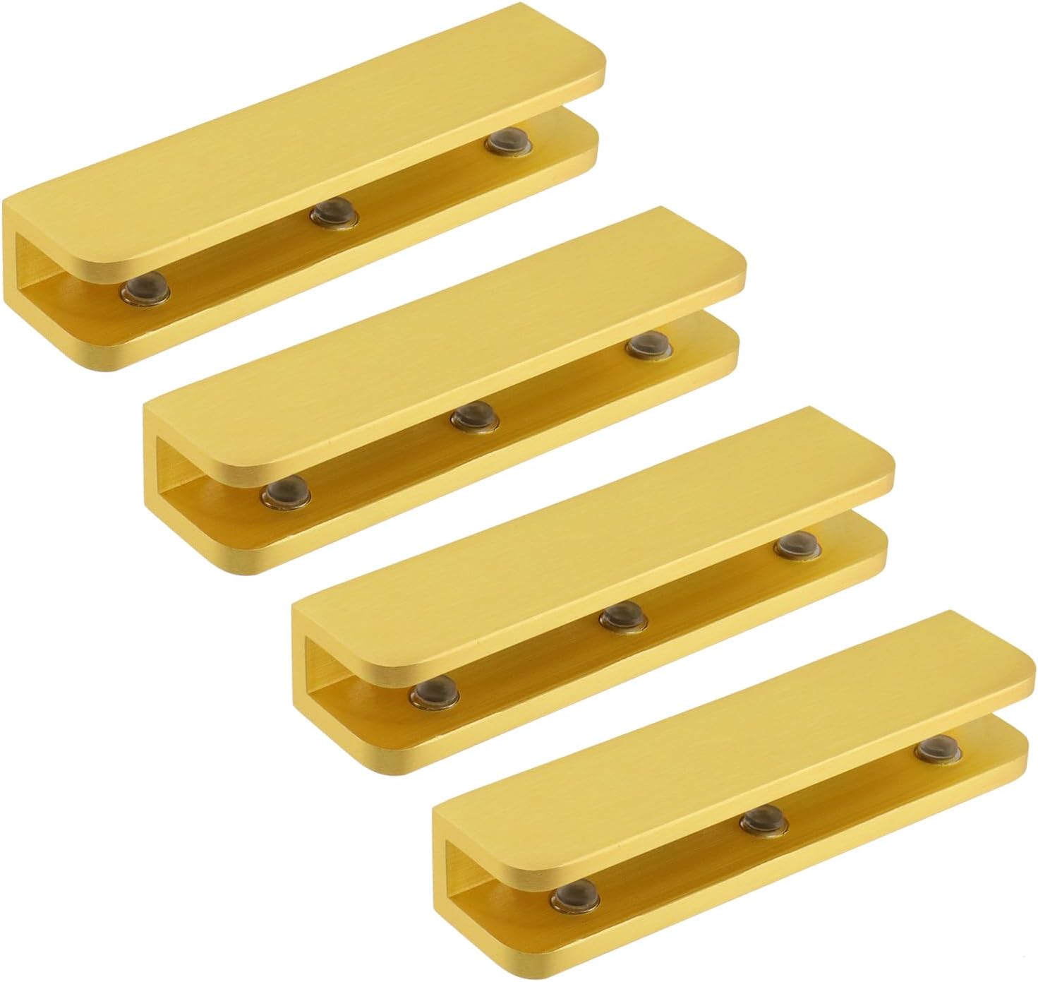 KUMGROT 3.94" Inch Shelf Square Clips, Gold Pure Copper U Bracket Brass, Adjustable Support Brackets for Clamping 0.32"-0.39"(8-10mm) Glass Coffee Tables And Bathroom Doors, 4 Pcs