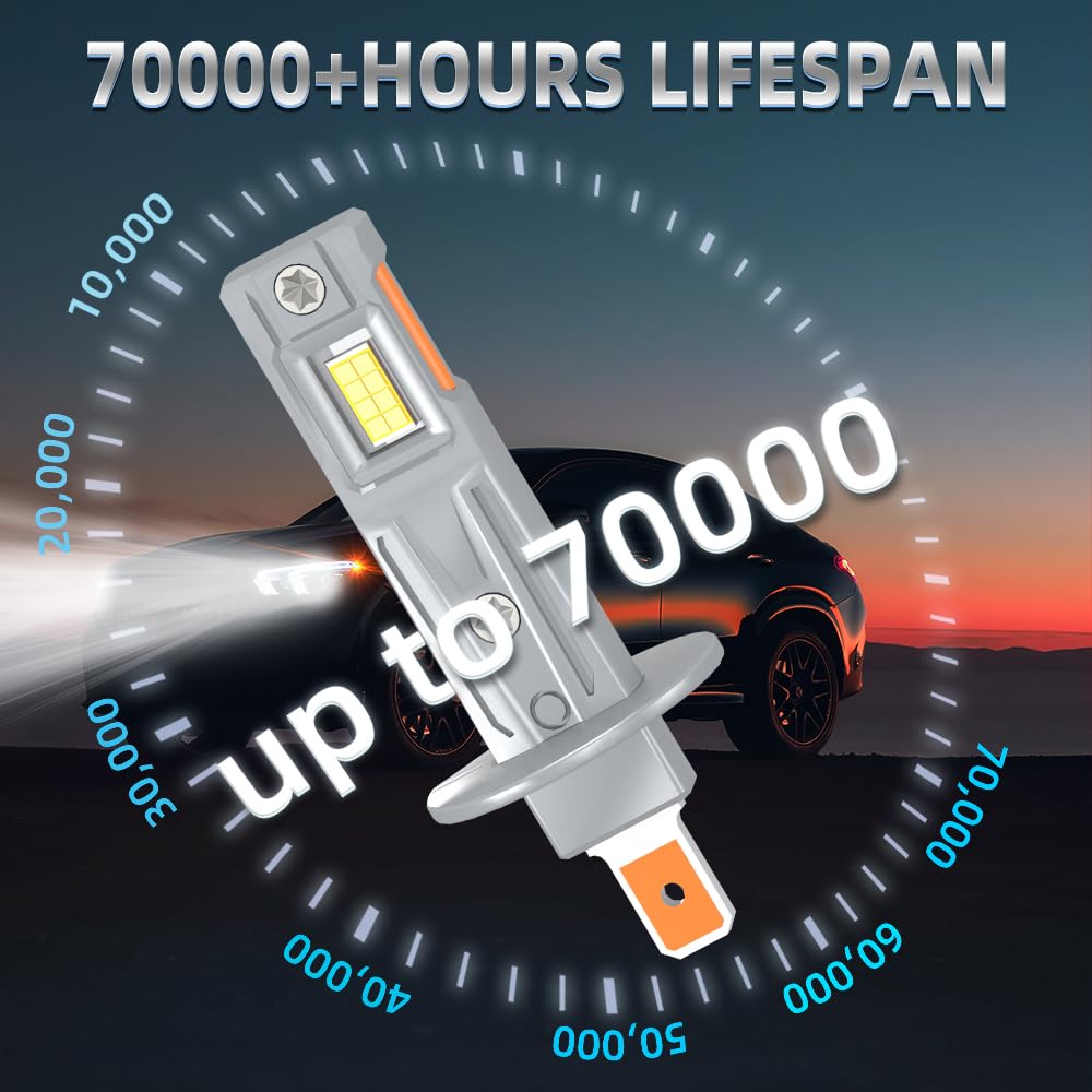 Żarówka LED H7 12000LM 6000K Biała Zimna, zestaw 2 sztuk | Chłodzenie Miedziowe Plug&Play do świateł drogowych i mijania Chłodzenie Miedziowe Kompatybilna z VW Skoda Audi BMW Mercedes