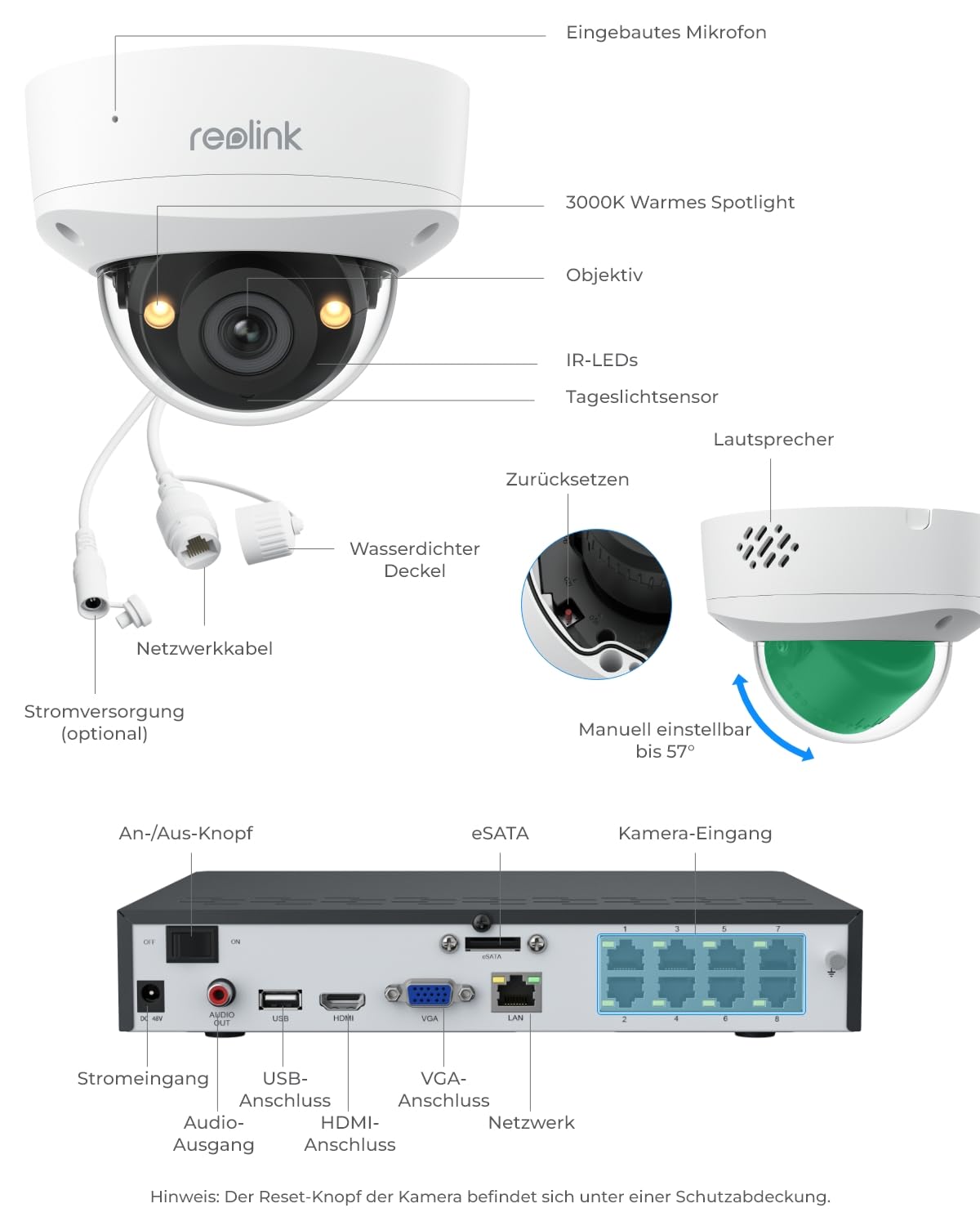 Reolink 5MP PoE Überwachungskamera Aussen Set, Farb-Nachtsicht, RLK8-500V4 | 4 Vandalensicheren PoE Außenkameras, 2,8mm Objektiv, Personen-/Fahrzeug-/Tiererkennung, IP67, 8-Kanal NVR mit 2TB HDD