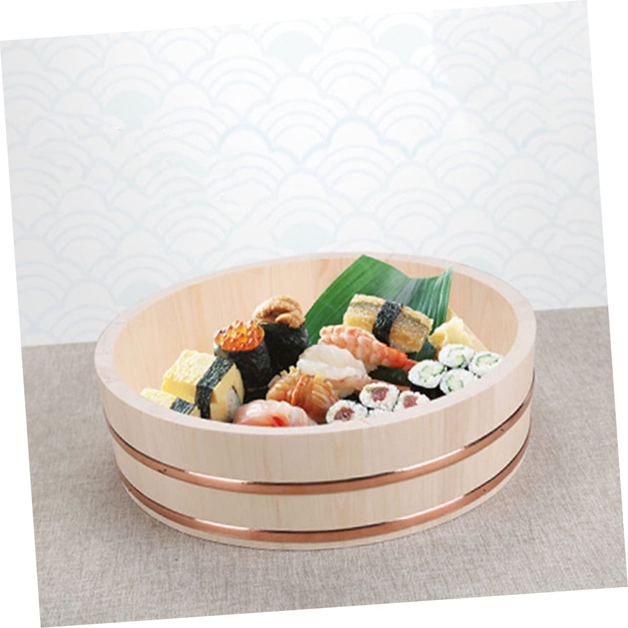 MAGICLULU Seau à Sushis Japonerie Rond Grosse Capacité en Bois et Cuivre