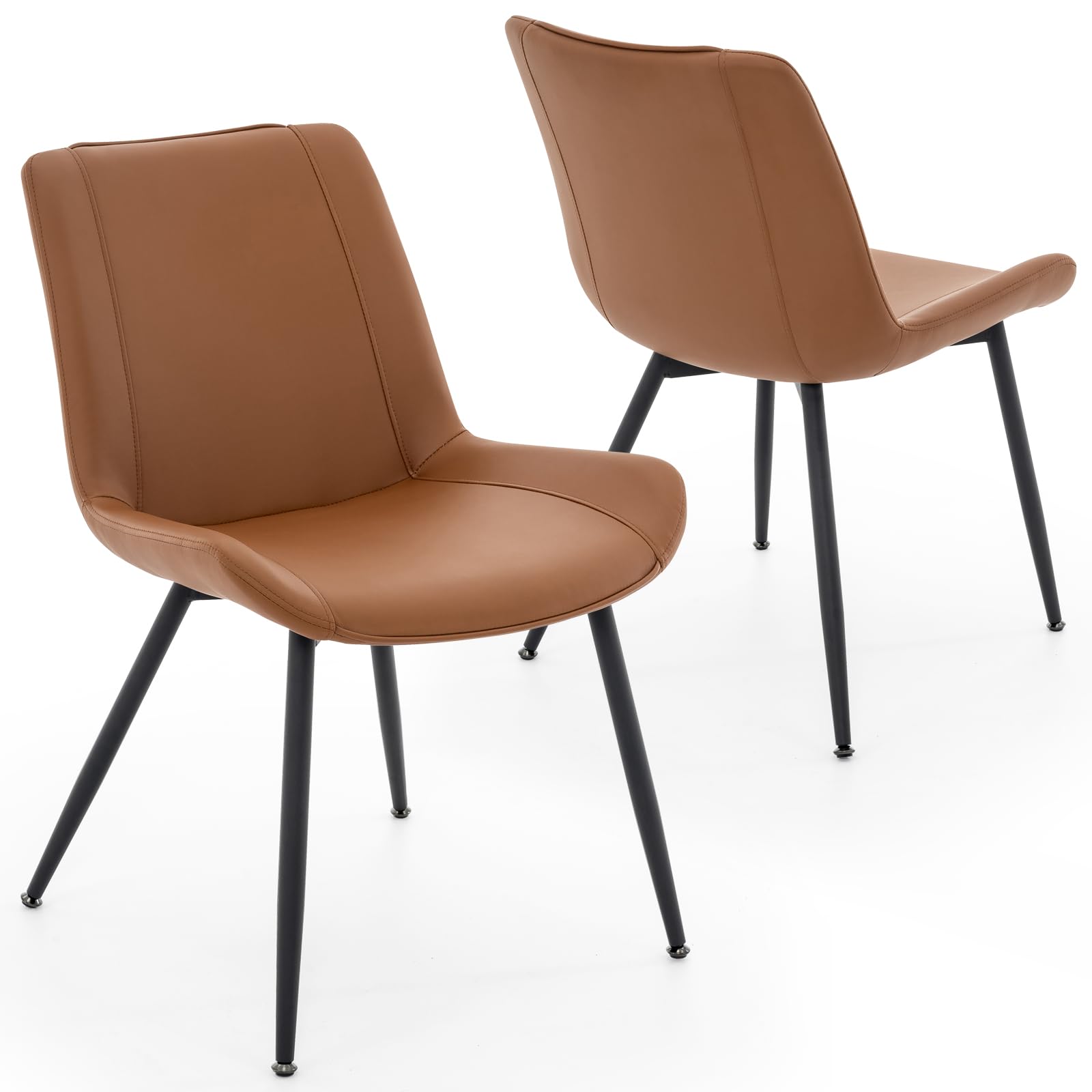 Brage Living Dining Chairs Set of 2, PU Leather Modern Armless Kitchen Dining Room Chairs, Upholstered Accent Side Chairs with Metal Legs (Brown)