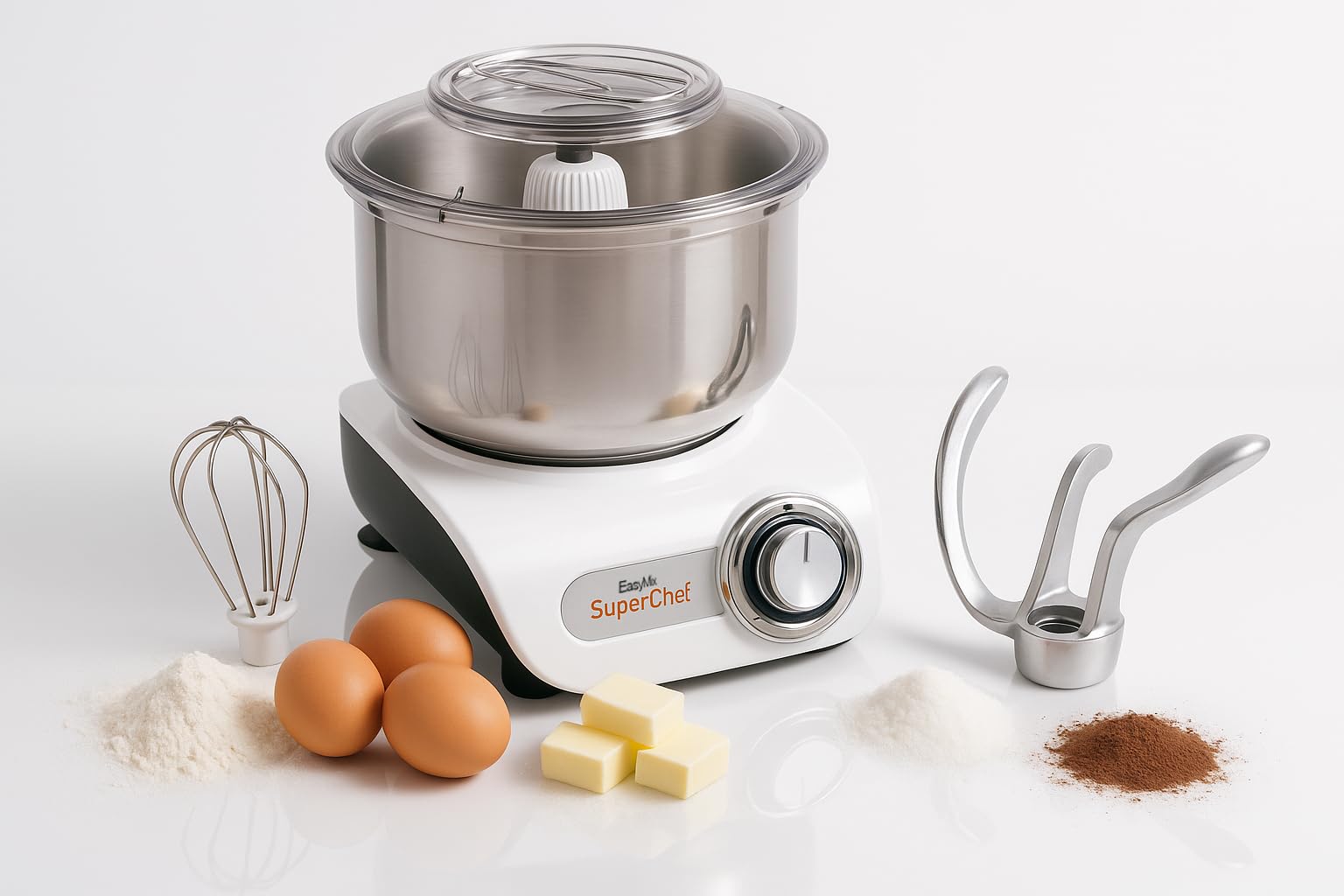 Batidora, Amasadora EasyMix SM900, 500W de potencia, Mezcla y amasa, bol de 3Litros de acero inoxidable con accesorio para batir y amasar