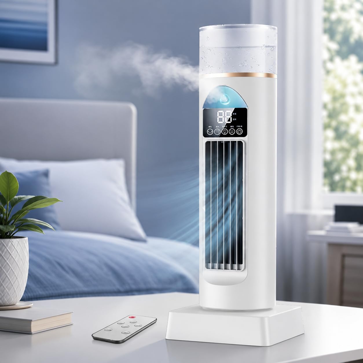Przenośny wentylator klimatyzatora, mini cyrkulator powietrza chłodzącego do biurka i samochodu, cichy bezłopatkowy klimatyzator z ustawieniami wielu prędkości dla komfortu w pomieszczeniach