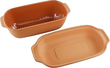 Eurita Clay Roaster, Non-Stick Bread Pan & Lid, Healthy Clay Pot Cooking, With Free Recipe Guide, 2 Quarts