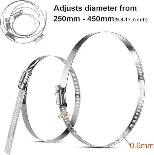 Miniatura 3 de 4 abrazaderas de conducto de acero inoxidable de gran tamaño de 17.717 in 17.7 pulgadas, abrazaderas de tubo, abrazaderas de conducto ajustables