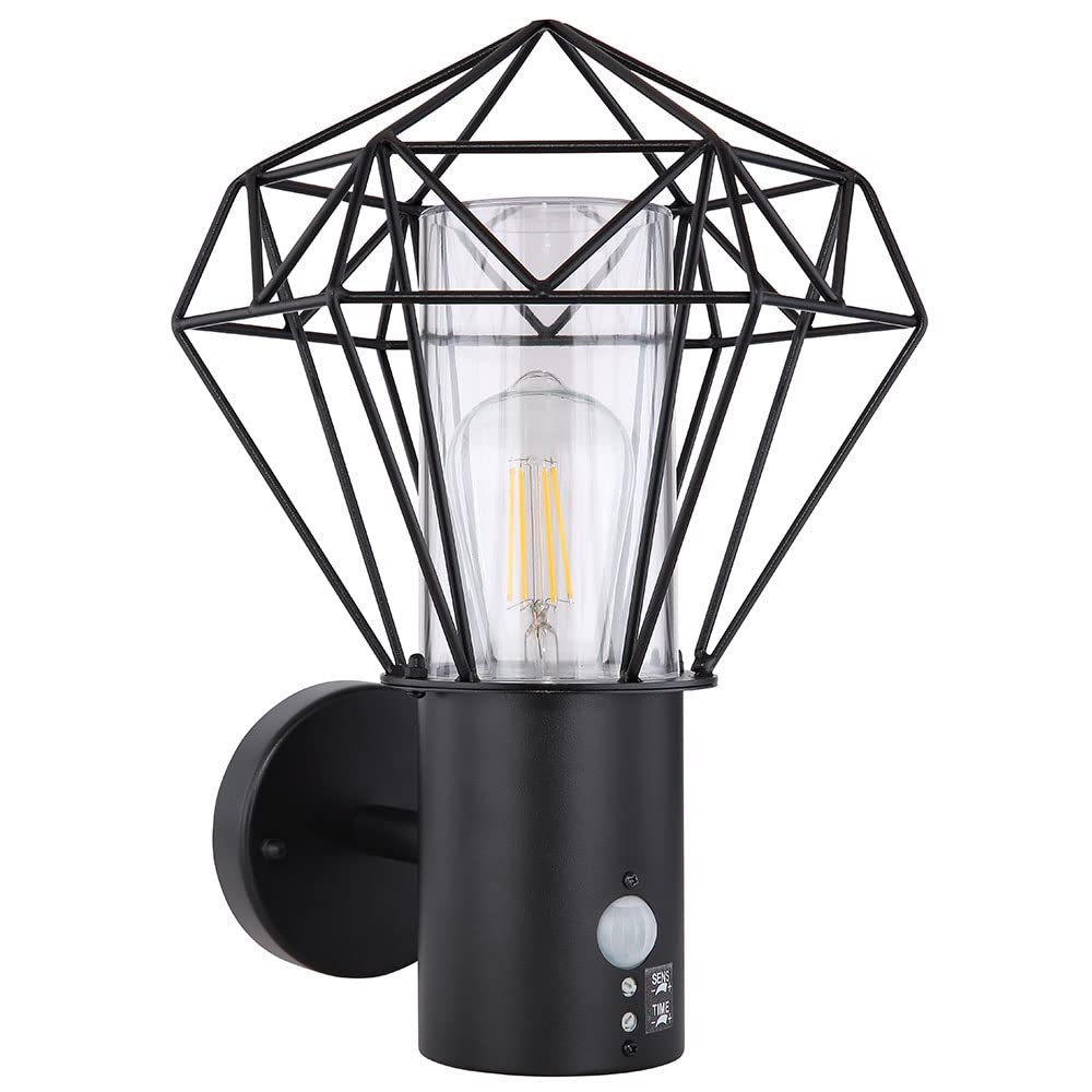 Außenbeleuchtung Wandleuchte LED Wandlampe Außen mit Bewegungsmelder Gartenlampe Bewegungsmelder, schwarz Diamant Gitter, 7W 806 lm warmweiß, BxH 22,5x34 cm