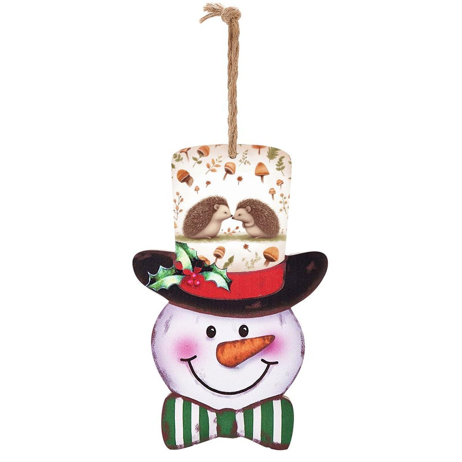 Nature Lovely Hedgehog Lovers Snowman Decor Christmas Snowmans Hanging Decors Wooden Exquisite Holiday Decoration Sign for Home Window Wall Farmhouse Indoor Outdoo