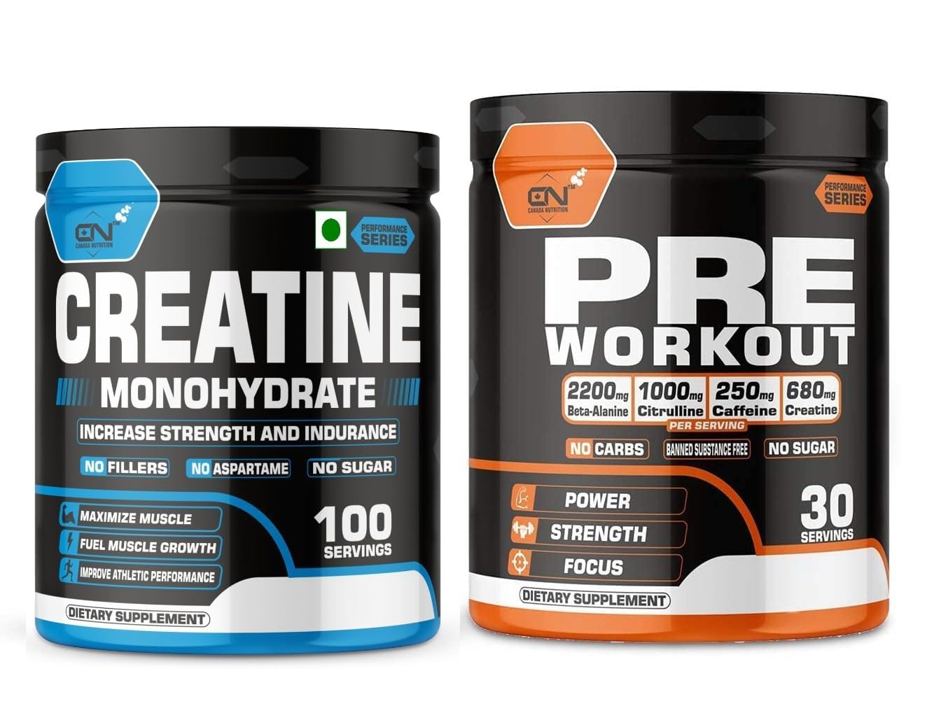 Canada Nutrition Creatine Monohydrate, Strength, Reduce Fatigue, 100% Pure Creatine, Lean Muscle Building, Supports Muscle Growth, Athletic Performance, Recovery, Powder [100 Servings, Orange] | Free Hardcore Pre-Workout Gym Supplement [30 Servings]