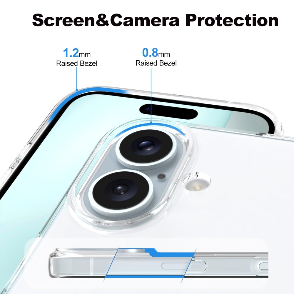 Captor Cover iPhone 16, Custodia Trasparente in Silicone Morbido, Protezione Fotocamera, Anti-Ingiallimento, Flessibile e Resistente per iPhone 16 Cover (Bordi Rialzati)