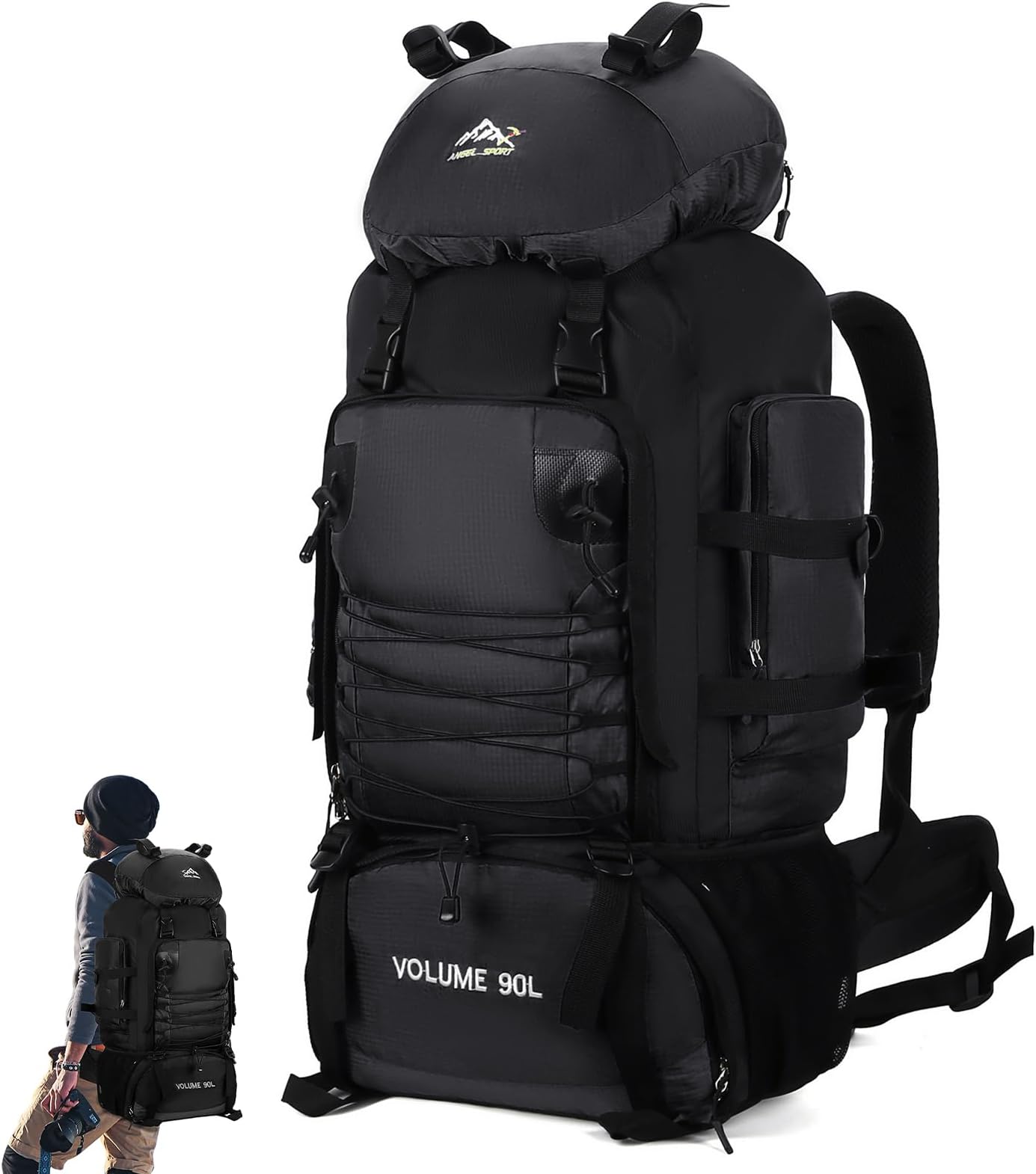 Augot Hiking Backpack, 90L Large Camping Backpack Waterproof Internal Frame Backpacks Lightweight Trekking Mountaineering Rucksack Outdoor Sport Travel Daypack for Trekking Climbing Camping (Black)
