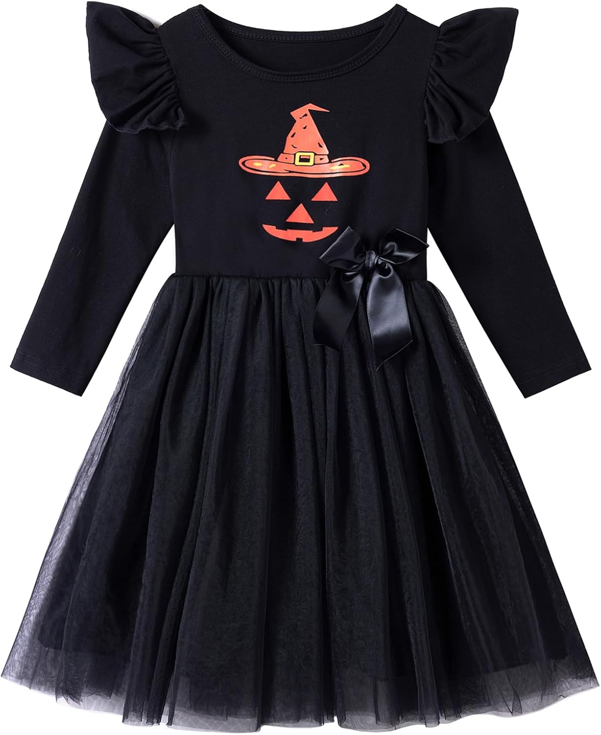 Niyage Girls' Orange Tulle Tutu Dress Toddler Kids Easy Pumpkin Halloween Party Dresses Witch Hat Black 4T