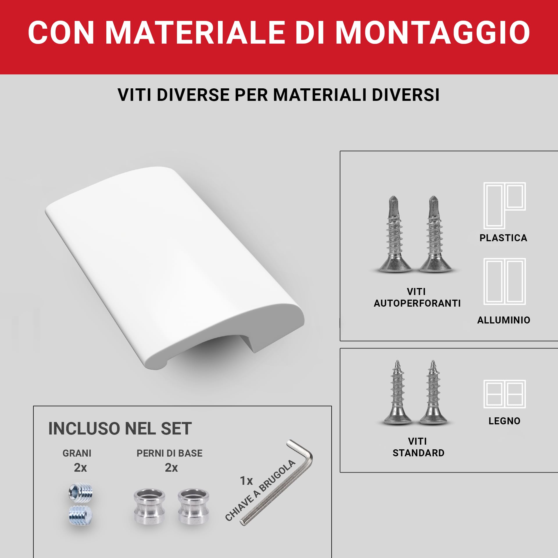 LouMaxx Maniglia per porta balcone esterna – Robusto maniglione per terrazza in alluminio - Maniglione per porta resistente agli agenti atmosferici e durevole, verniciato a polvere in bianco, con
