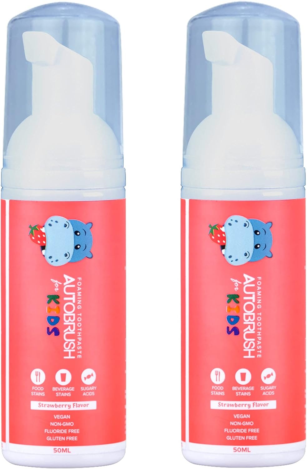 AutoBrush Kids Foaming Toothpaste Strawberry Flavor, Fluoride Free, Natural Formula