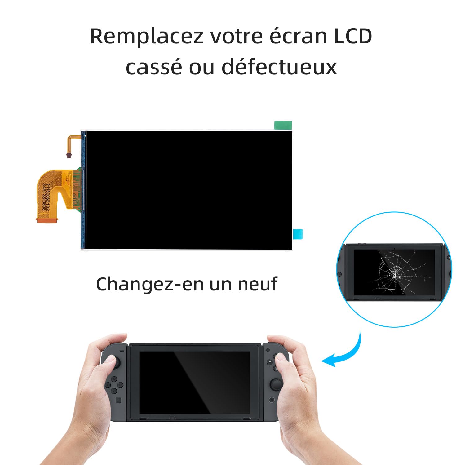Wigearss Écran LCD de Remplacement et Kit d'outils de Reparation pour Nintendo Switch(Pas pour Switch 2).