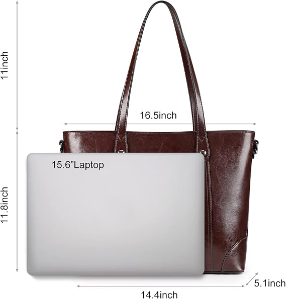 S-ZONE Leather Tote Bag for Women Office Shoulder Handbag 15.6 Inch Work Laptop Briefcase