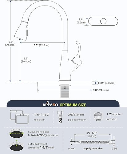 Vista 18 de APPASO Grifo de cocina con níquel cepillado extraíble, un solo mango de arco alto cuello de cisne moderno grifo de fregadero de cocina con placa